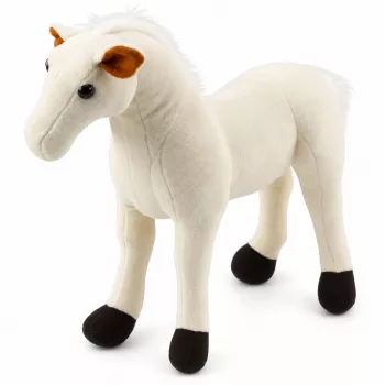LEAN TOYS pliušinis arkliukas, talismanas, minkštas žaislas, baltas 40cm x 37cm