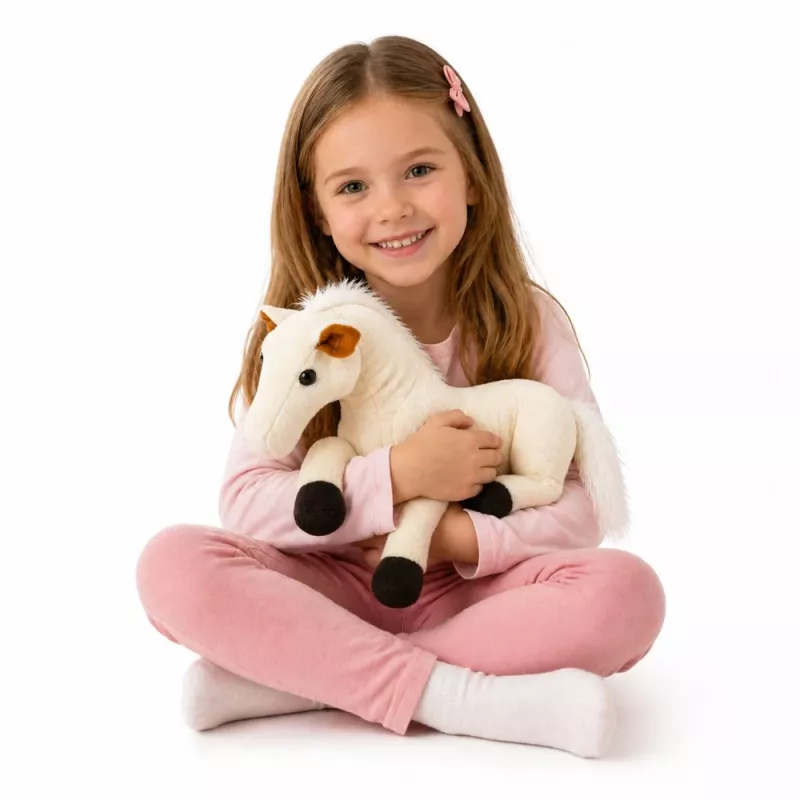 LEAN TOYS pliušinis arkliukas, talismanas, minkštas žaislas, baltas 40cm x 37cm