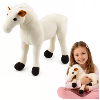LEAN TOYS pliušinis arkliukas, talismanas, minkštas žaislas, baltas 40cm x 37cm