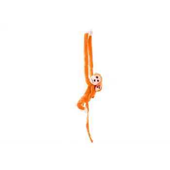 LEAN TOYS Pliušinė beždžionė su kūdikio talismanu, oranžinė su garsu 70 cm