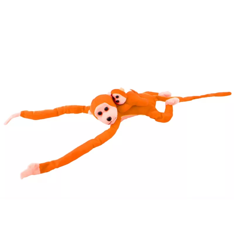 LEAN TOYS Pliušinė beždžionė su kūdikio talismanu, oranžinė su garsu 70 cm