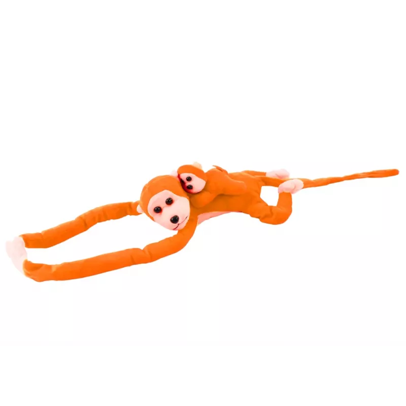 LEAN TOYS Pliušinė beždžionė su kūdikio talismanu, oranžinė su garsu 70 cm