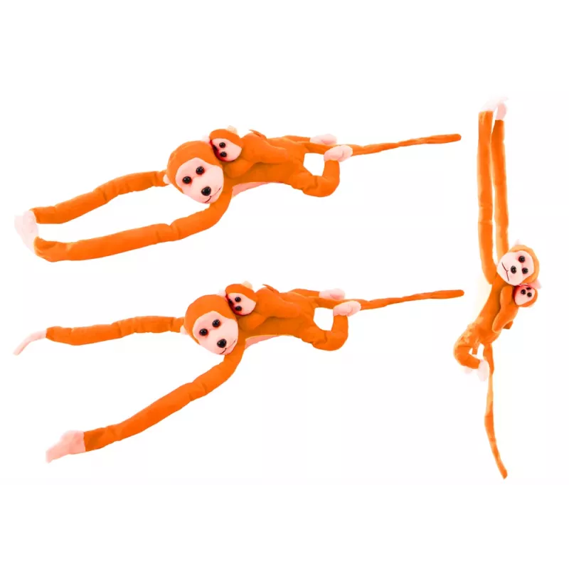 LEAN TOYS Pliušinė beždžionė su kūdikio talismanu, oranžinė su garsu 70 cm