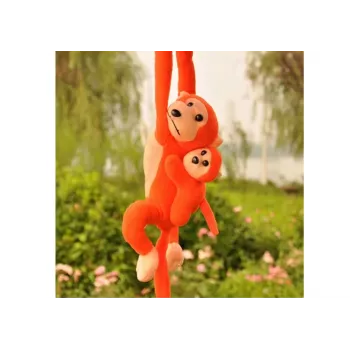 LEAN TOYS Pliušinė beždžionė su kūdikio talismanu, oranžinė su garsu 70 cm