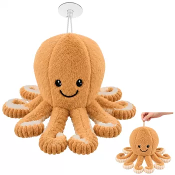 LEAN TOYS Pliušinis aštuonkojis minkštas žaislas su siurbtuku smėlio spalvos 16 cm