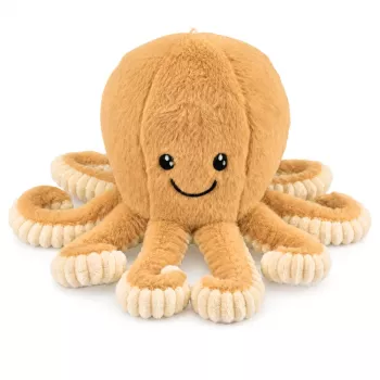 LEAN TOYS pliušinis aštuonkojis su elastiniais čiuptuvais, smėlio spalvos 50 cm – minkštas glėbesčiuojamas žaislas