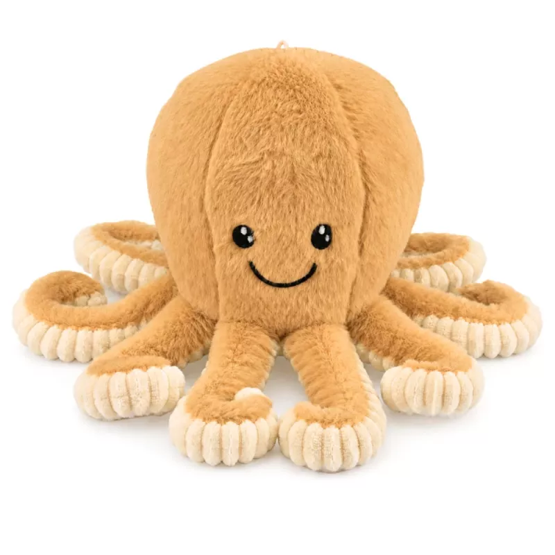 LEAN TOYS pliušinis aštuonkojis su elastiniais čiuptuvais, smėlio spalvos 50 cm – minkštas glėbesčiuojamas žaislas