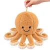 LEAN TOYS pliušinis aštuonkojis su elastiniais čiuptuvais, smėlio spalvos 50 cm – minkštas glėbesčiuojamas žaislas