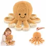 LEAN TOYS pliušinis aštuonkojis su elastiniais čiuptuvais, smėlio spalvos 50 cm – minkštas glėbesčiuojamas žaislas
