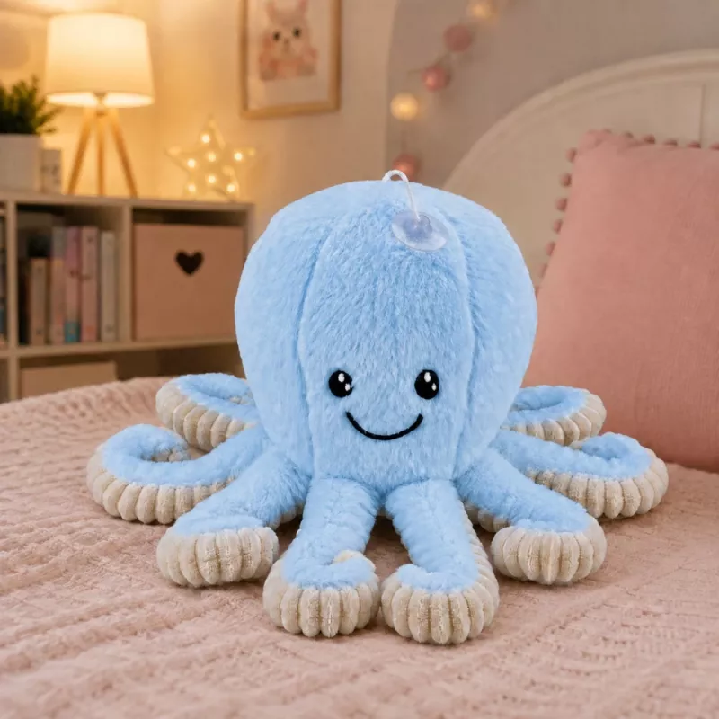 LEAN TOYS Pliušinis aštuonkojis su pritvirtinimo siurbtuku, mėlynas, 16 cm