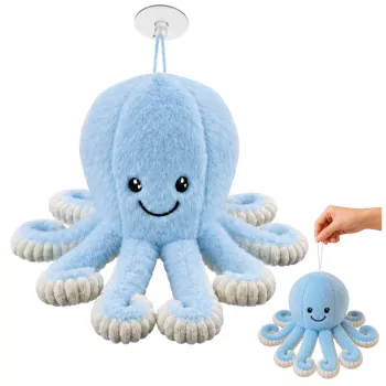 LEAN TOYS Pliušinis aštuonkojis su pritvirtinimo siurbtuku, mėlynas, 16 cm