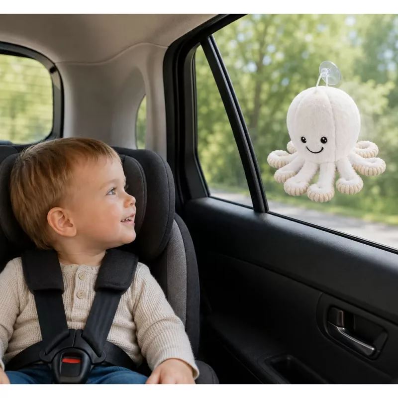 LEAN TOYS Pliušinis aštuonkojis su pritvirtinimo siurbtuku, baltas, 16 cm – minkštas jūrų gyvūnijos kompanionas