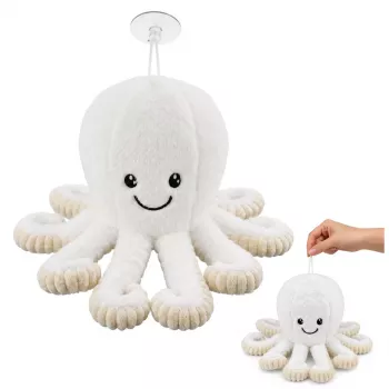 LEAN TOYS Pliušinis aštuonkojis su pritvirtinimo siurbtuku, baltas, 16 cm – minkštas jūrų gyvūnijos kompanionas