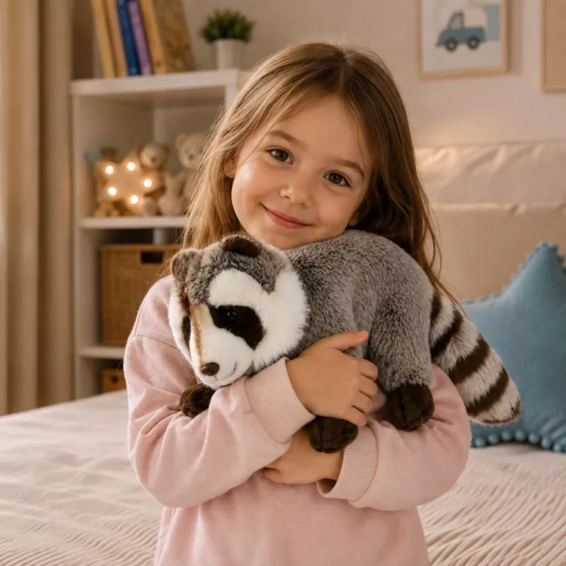 LEAN TOYS pliušinis meškėnas talismanas – realistiškas minkštas žaislas, pilkas 45 cm