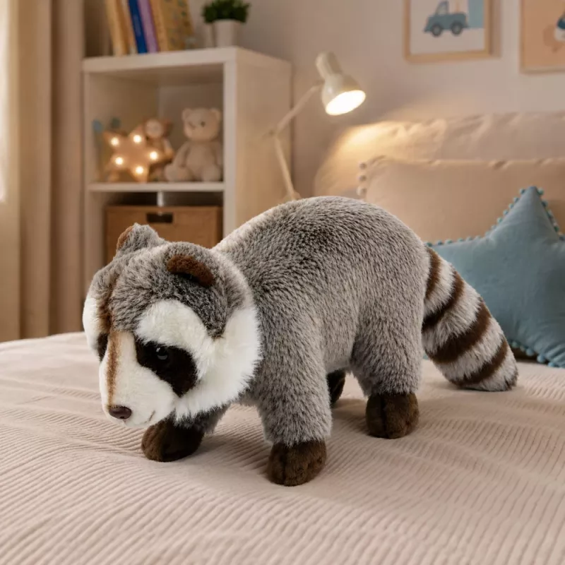 LEAN TOYS pliušinis meškėnas talismanas – realistiškas minkštas žaislas, pilkas 45 cm