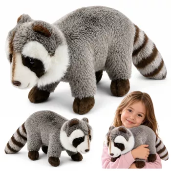 LEAN TOYS pliušinis meškėnas talismanas – realistiškas minkštas žaislas, pilkas 45 cm