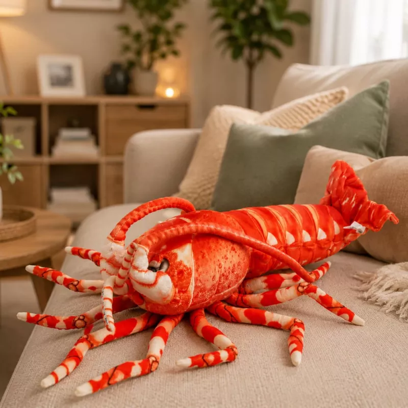 LEAN TOYS Minkštas žaislas Apkabinamas žaislas Didelė krevetė Jūros gyvūnas 55 cm