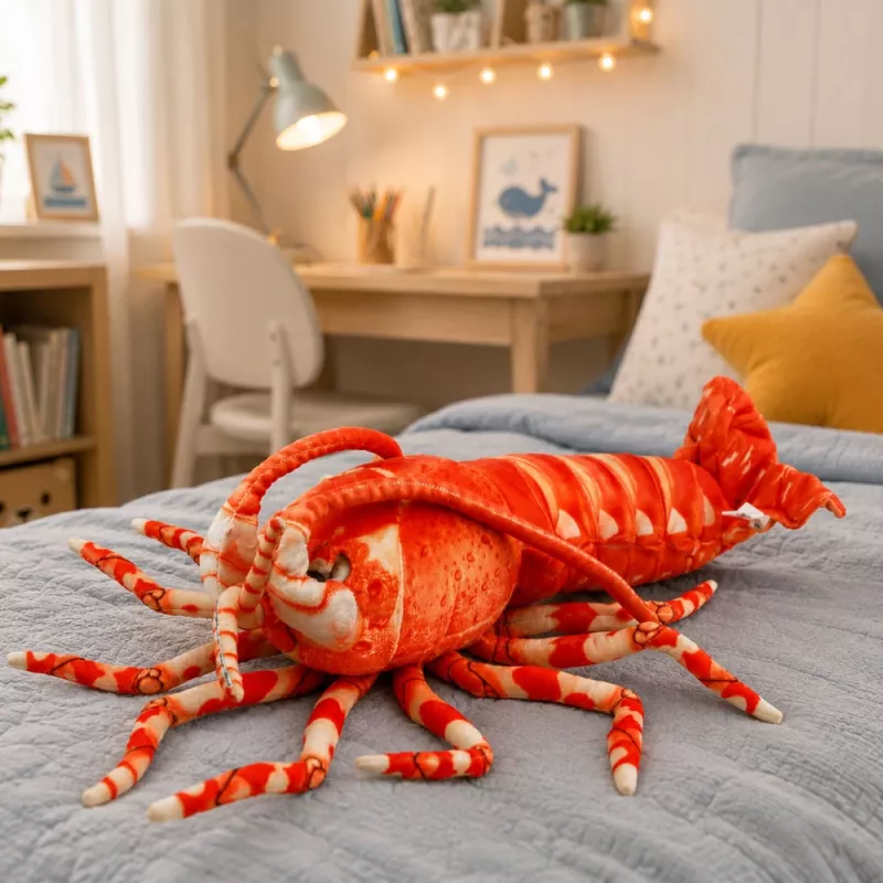 LEAN TOYS Minkštas žaislas Apkabinamas žaislas Didelė krevetė Jūros gyvūnas 55 cm
