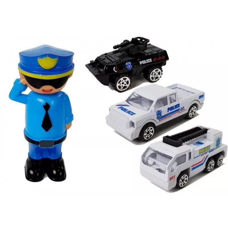 LEAN TOYS Policijos automobilio saugojimo garažas 2in1 su policininku, mažais automobiliais, garsu ir šviesa