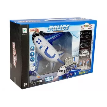 LEAN TOYS policijos lėktuvas su automobiliais 1:64 su šviesomis ir garsais