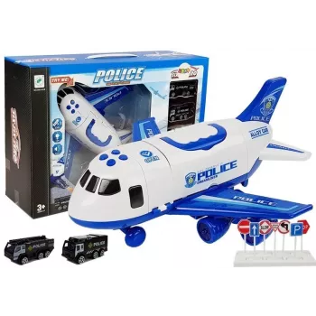LEAN TOYS policijos lėktuvas su automobiliais 1:64 su šviesomis ir garsais