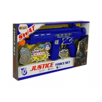 LEAN TOYS Policijos ginklo rinkinys su ženkleliu, tamsiai mėlynas, garso ir šviesos efektai, 37 cm