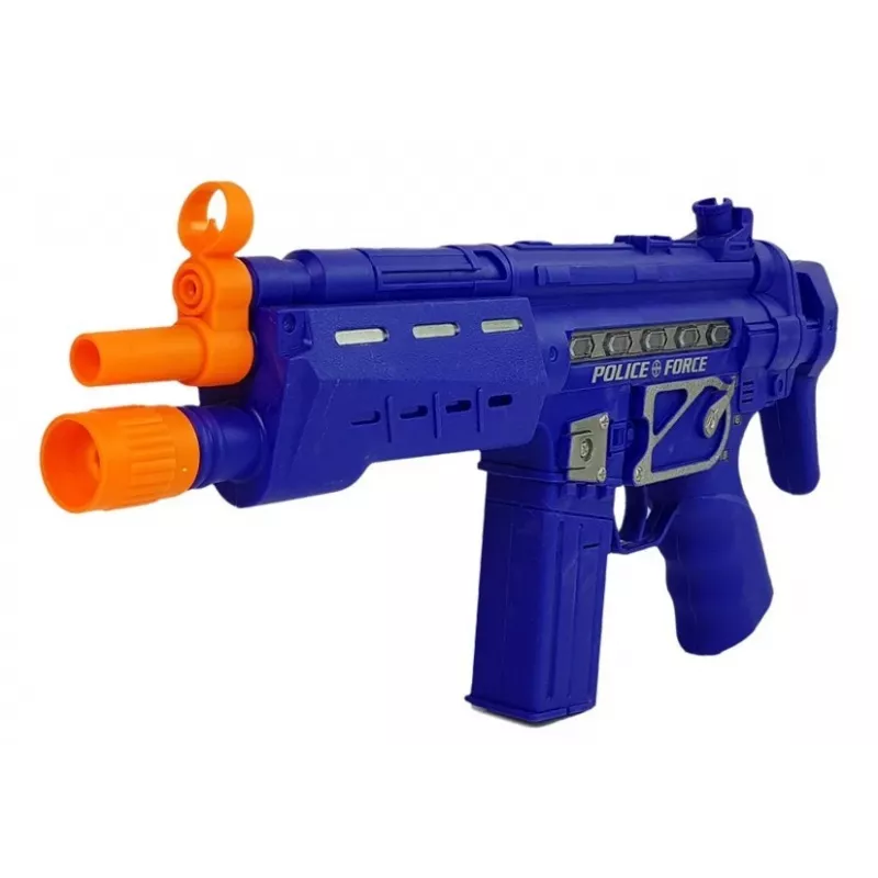 LEAN TOYS Policijos ginklo rinkinys su ženkleliu, tamsiai mėlynas, garso ir šviesos efektai, 37 cm