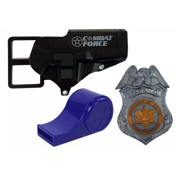 LEAN TOYS Policijos rinkinys Revolveris 20cm Ženkliukas Dėklas Švilpukas Garsas Šviesos efektai
