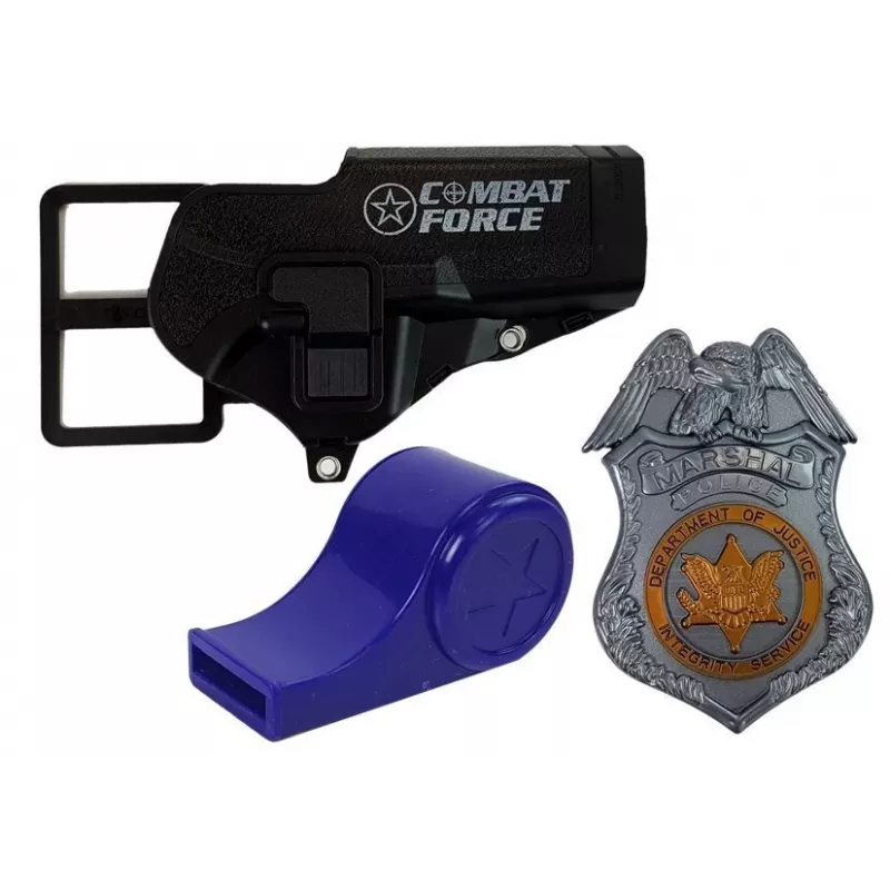 LEAN TOYS Policijos rinkinys Revolveris 20cm Ženkliukas Dėklas Švilpukas Garsas Šviesos efektai