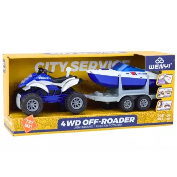 LEAN TOYS Policijos keturratis su priekaba ir motorine valtimi