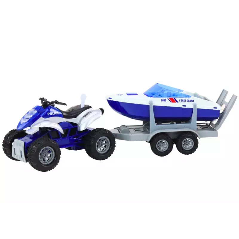 LEAN TOYS Policijos keturratis su priekaba ir motorine valtimi