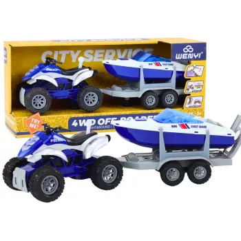 LEAN TOYS Policijos keturratis su priekaba ir motorine valtimi