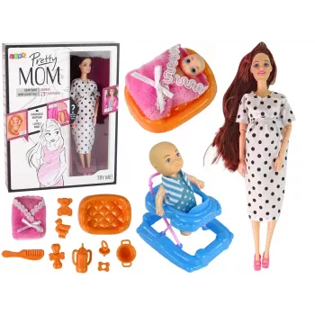LEAN TOYS Nėščia kūdikio lėlė su ilgais plaukais ir aksesuarais