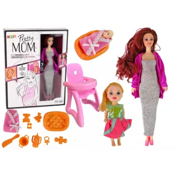 LEAN TOYS Nėščia kūdikio lėlė su ilgais plaukais ir aksesuarais