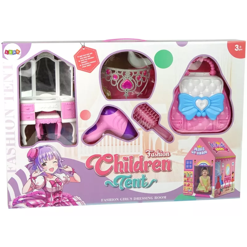 LEAN TOYS Princess Tent for Kids Beauty Salon Pink Accessories Crown