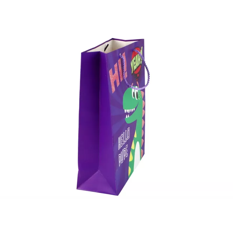 LEAN TOYS Purple Dinosaur Paper Gift Bag 32cm x 26cm x 10cm