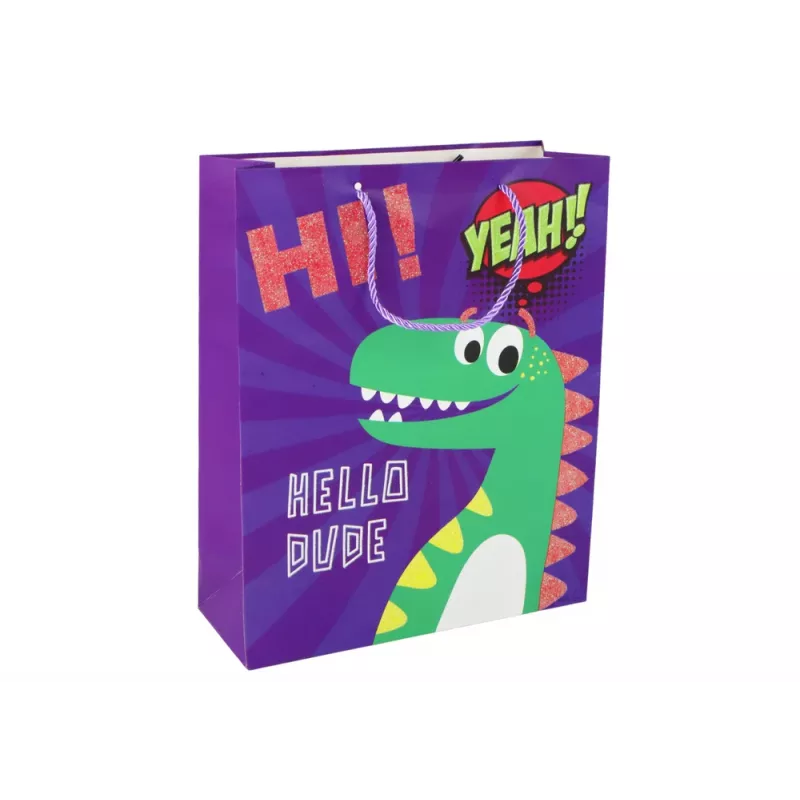 LEAN TOYS Purple Dinosaur Paper Gift Bag 32cm x 26cm x 10cm
