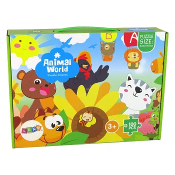 LEAN TOYS Dėlionė vaikams Gyvūnų dėlionė 100 dalių