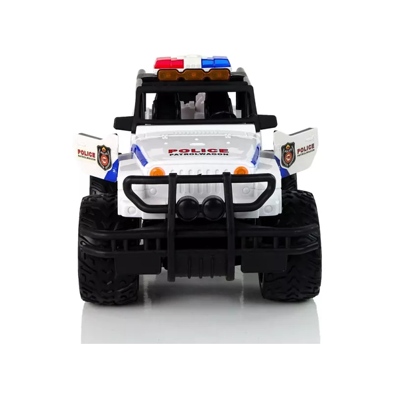 LEAN TOYS R/C nuotoliniu valdymu automobilis JEEP policijos patrulis su atidaromomis durelėmis