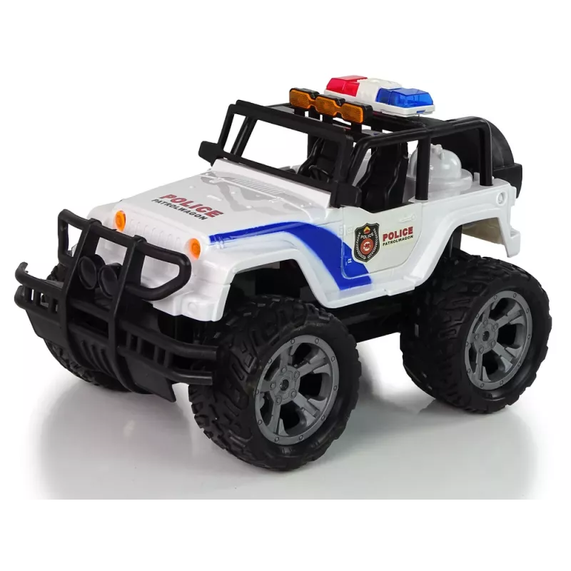 LEAN TOYS R/C nuotoliniu valdymu automobilis JEEP policijos patrulis su atidaromomis durelėmis