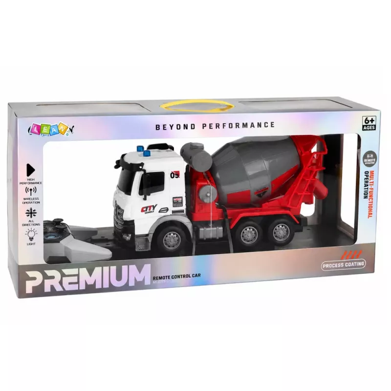 LEAN TOYS RC nuotolinio valdymo betono maišyklės sunkvežimis su judančiu būgnu ir žibintais 1:14