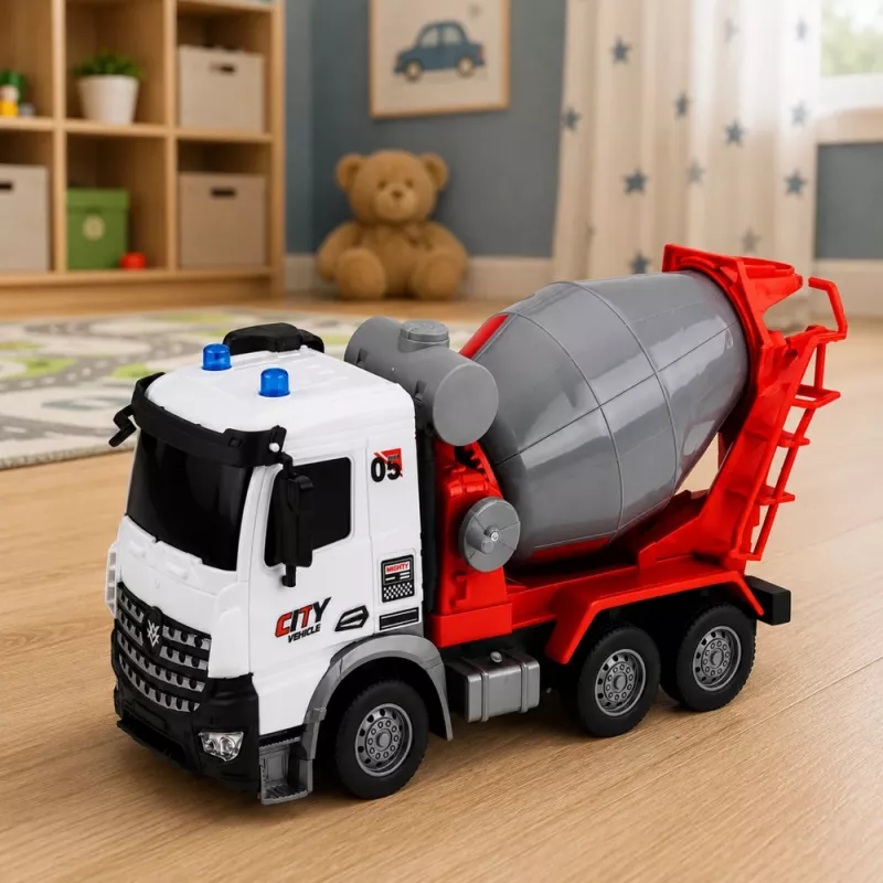 LEAN TOYS RC nuotolinio valdymo betono maišyklės sunkvežimis su judančiu būgnu ir žibintais 1:14