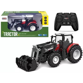LEAN TOYS Raudonas nuotoliniu valdymu traktorius 2.4G judantis kaušas 1:24