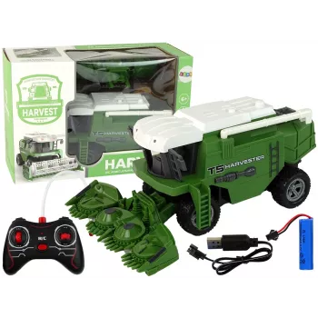 LEAN TOYS Nuotoliniu valdymu valdomas žemės ūkio kombainas R/C su šviesomis, žalias