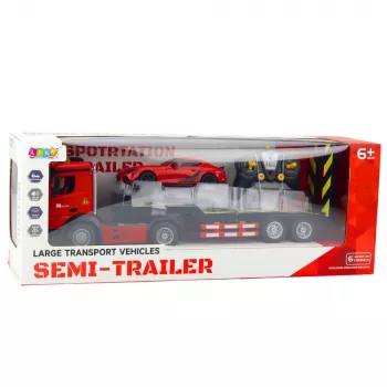 LEAN TOYS Nuotolinio valdymo automobilių transporterio rinkinys 1:16 – RC vilkikas ir raudonas sportinis automobilis (22707)