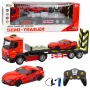 LEAN TOYS Nuotolinio valdymo automobilių transporterio rinkinys 1:16 – RC vilkikas ir raudonas sportinis automobilis (22707)