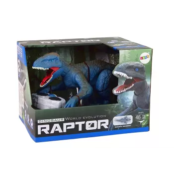 LEAN TOYS nuotoliniu valdymu valdomas dinozauras Velociraptor su garsu ir riaumojimu, mėlynas