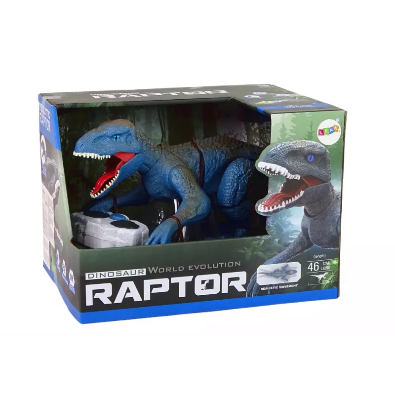 LEAN TOYS nuotoliniu valdymu valdomas dinozauras Velociraptor su garsu ir riaumojimu, mėlynas