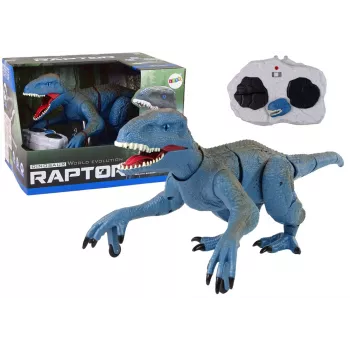 LEAN TOYS nuotoliniu valdymu valdomas dinozauras Velociraptor su garsu ir riaumojimu, mėlynas