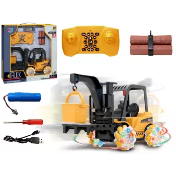 LEAN TOYS nuotoliniu valdymu šakiniai krautuvai 360 laipsnių sukimasis šviečiantys ratai